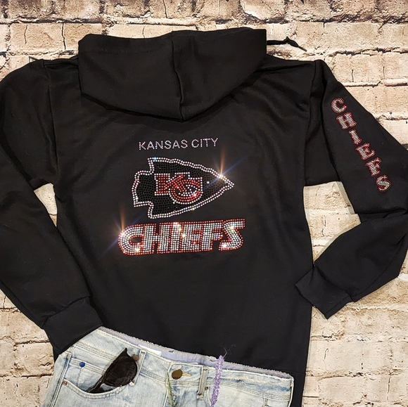 New Kansas City Chiefs Superbowl Rhinestone Zip Up Hoodie Unisex S thru XL - Picture 6 of 8